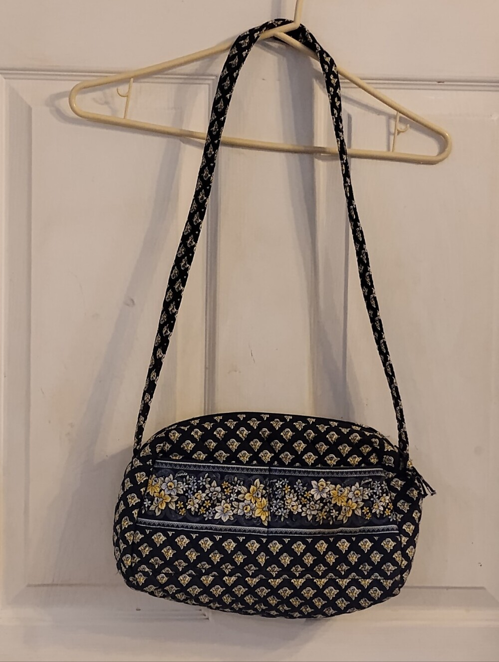 Larenda Quilted Floral Crossbody Bag in Navy and Yellow